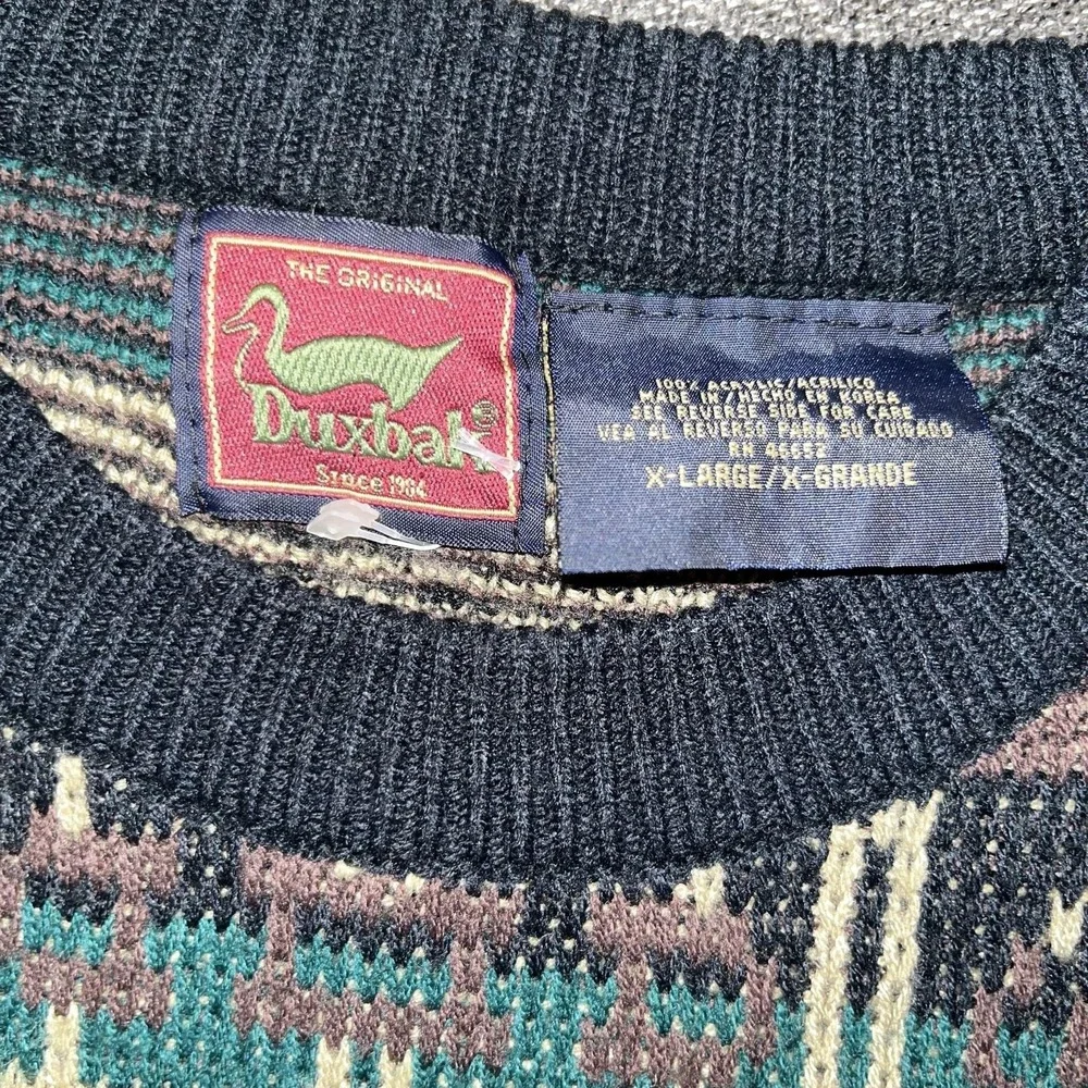 Vintage Duxbak Sweater Mens XL Black Green Fisherman Graphic Knit Outdoors